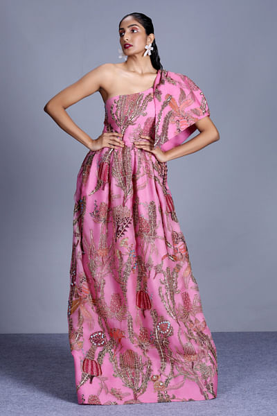 Magenta printed gown