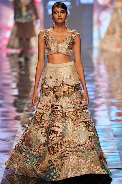 Antique gold embellished lehenga set