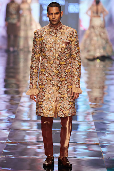 Red embellished sherwani set