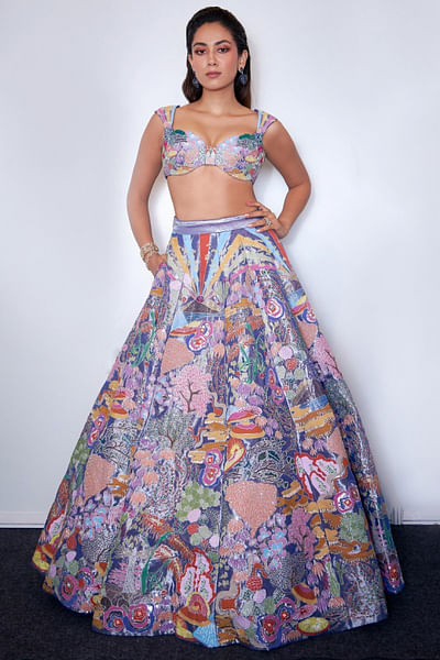 Multicolour applique lehenga set