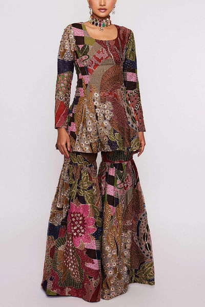Blue printed sharara set