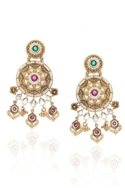 Multicolour zircon and stone dangler earrings