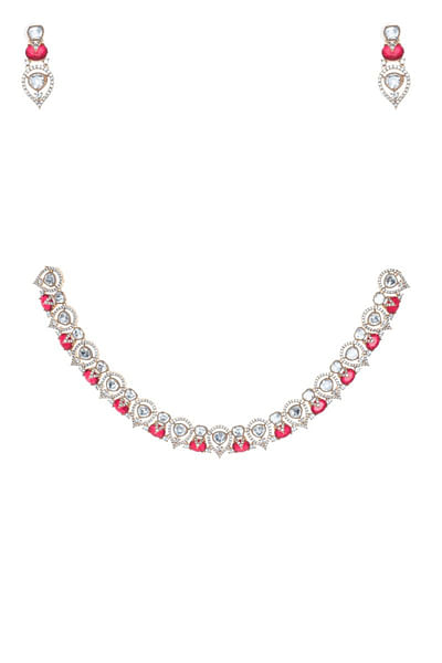 Red and white zircon Victorian choker set