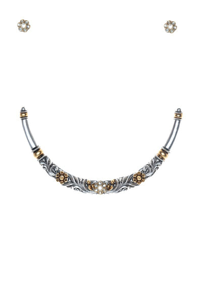 Silver and gold zircon and stone choker set