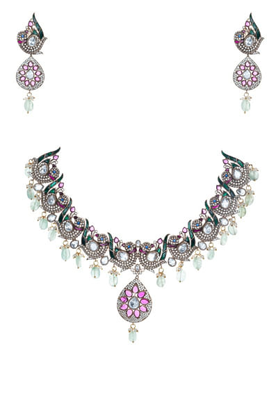 Pink and green zircon and stone choker set