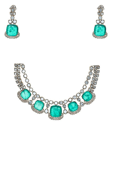 Green and white zircon stone choker set