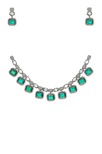 Green and white zircon Victorian choker set