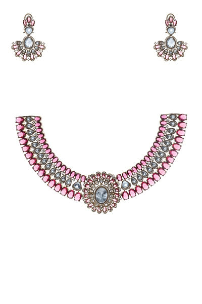 Pink and white zircon Victorian choker set