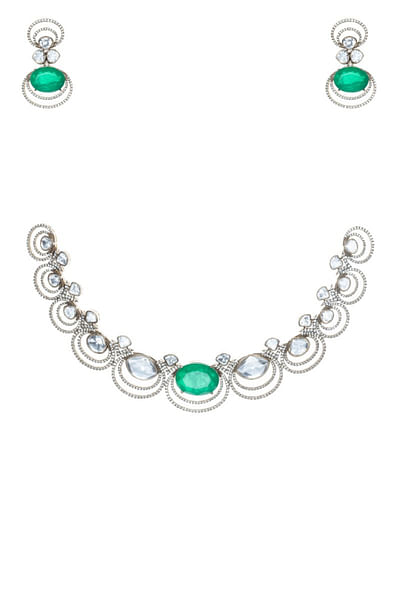 White and green zircon stone choker set