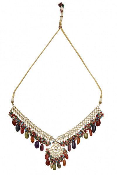 Multicoloured stone polki necklace