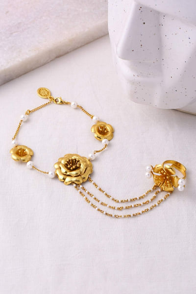 Gold plated floral hand harness