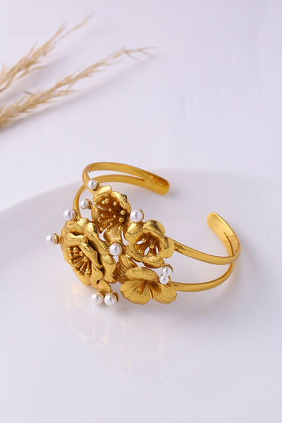 Gold plated floral cuff bracelet