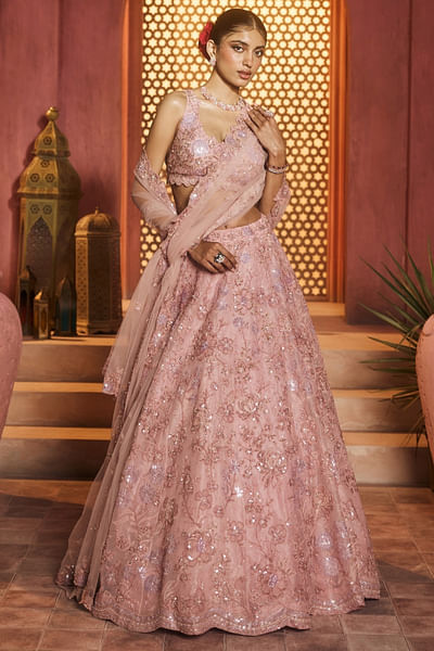 Onion pink sequin embroidered lehenga set