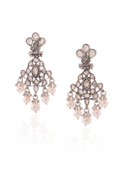 Silver kundan earrings