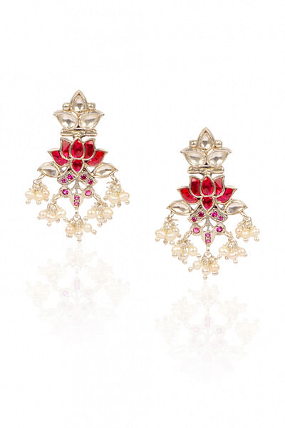 Red and gold lotus earrings