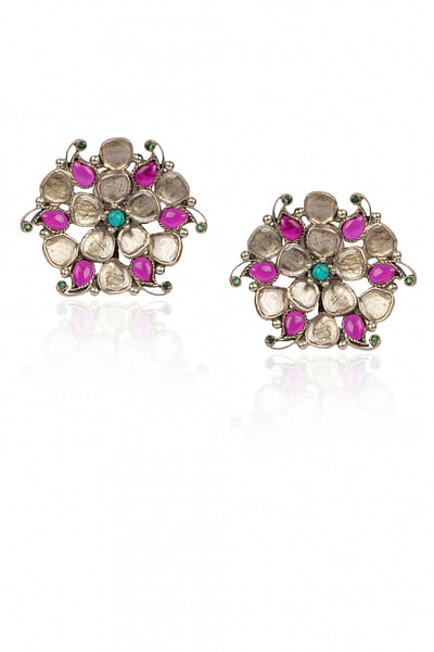 Pink floral stud earrings