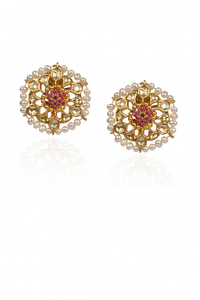 Pearl and kundan embellished stud earrings