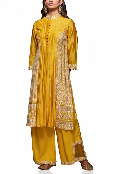 Mustard chikankari kurta set