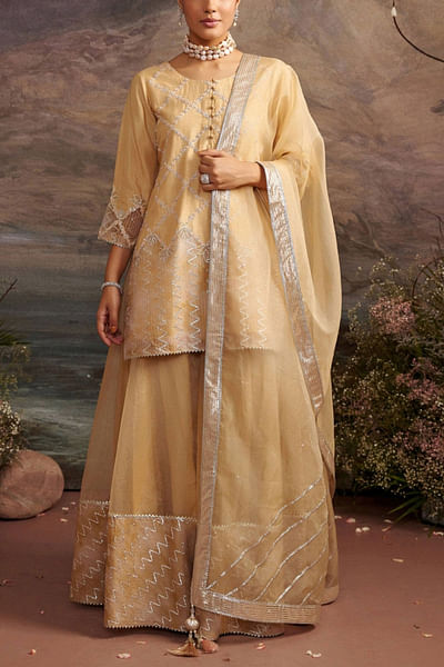 Honey gold embroidered sharara set