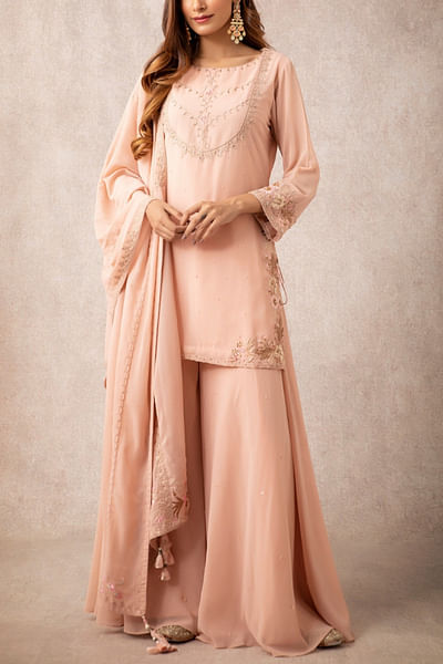 Peach embroidered sharara set