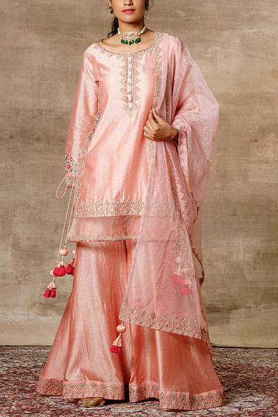 Peach chanderi sharara set