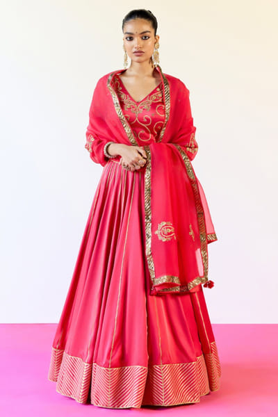 Amisha Kothari Red chevron gota embroidered lehenga set AMIJAN26D136195