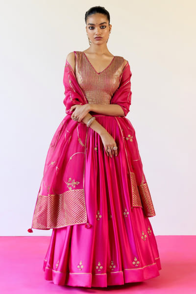 Amisha Kothari Hot pink sequin-gota embroidered lehenga set AMIJAN26D136199