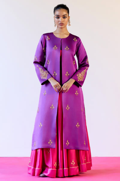 Purple embroidered jacket and lehenga set