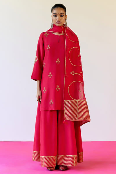 Amisha Kothari Red gota hand embroidered sharara set AMIJAN26D136194