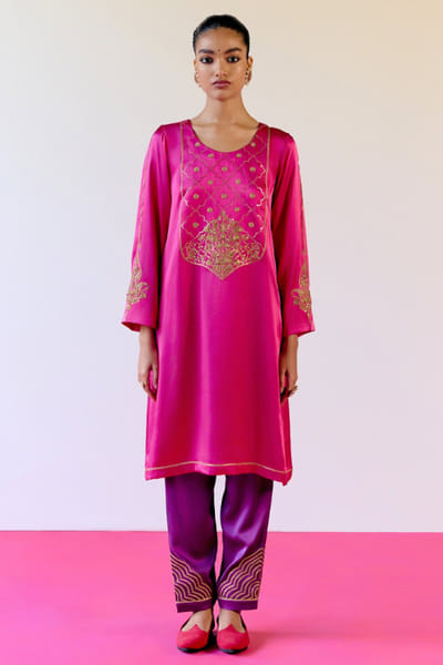 Hot pink and purple gota embroidered tunic set