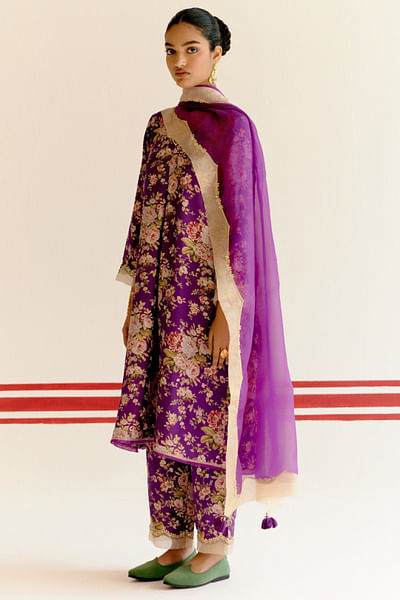 Purple floral printed kurta set