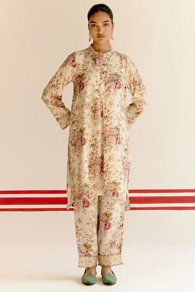 Ecru floral printed co-ords