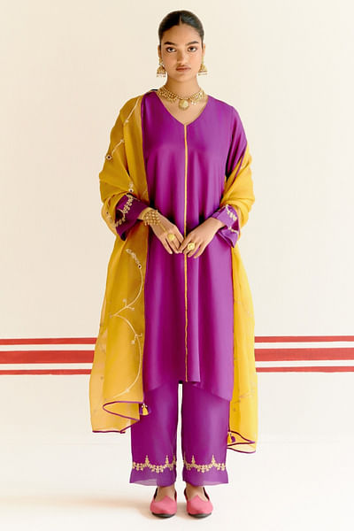 Purple embroidered kurta set