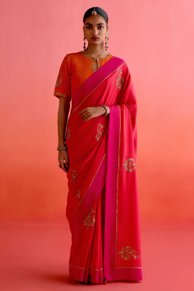 Red gota embroidered sari set
