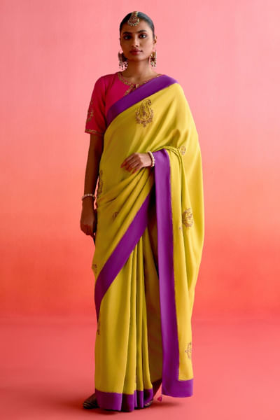 Lime green gota embroidered sari set