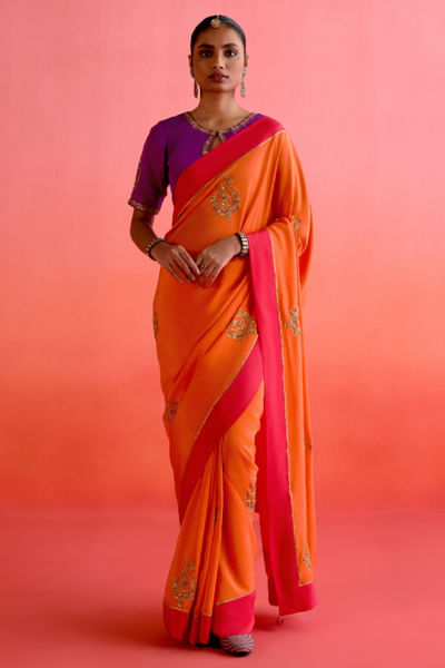 Orange gota embroidered sari set
