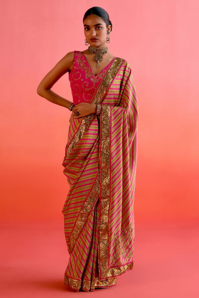 Hot pink zardozi sari set