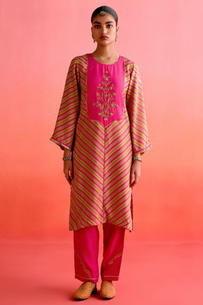 Hot pink gota embroidered kurta set