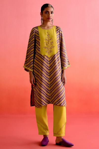 Lime green gota embroidered kurta set