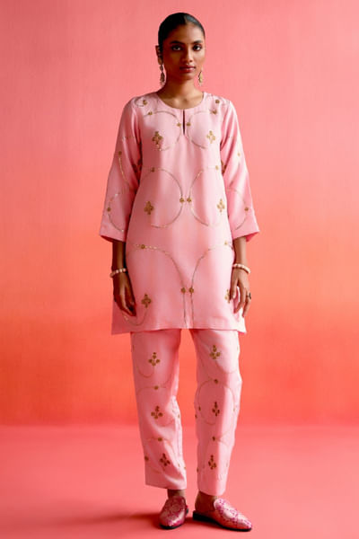 Pink zardozi embroidery kurta set