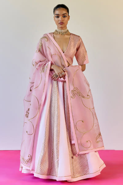 Pink gota hand embroidered lehenga set