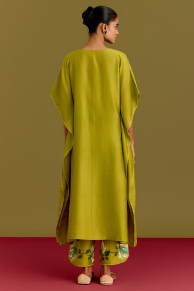 Devnaagri Green handpainted and embroidered kaftan set DEVNJUN26D246667