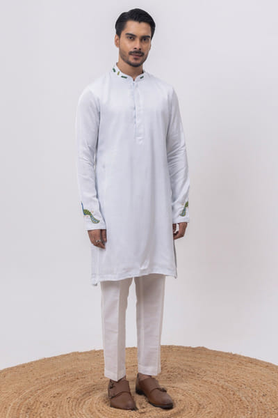 Sky blue linen satin kurta set