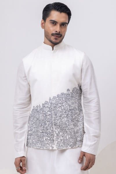 White embroidered Nehru jacket