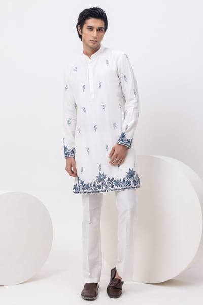 White embroidered kurta set