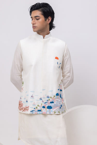 Ivory embroidered Nehru jacket