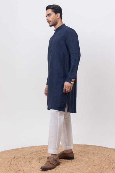 Navy blue silk kurta set