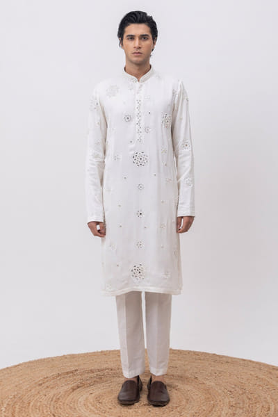 Ivory mirror embroidered kurta set