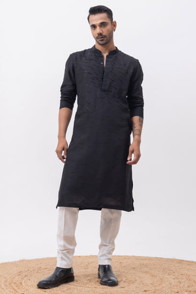 Black tonal embroidered kurta set