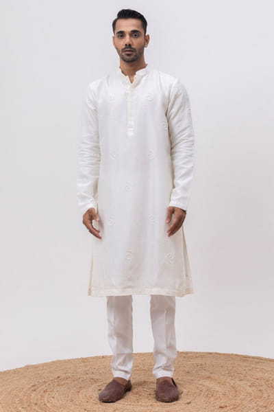 Ivory hand embroidered kurta set